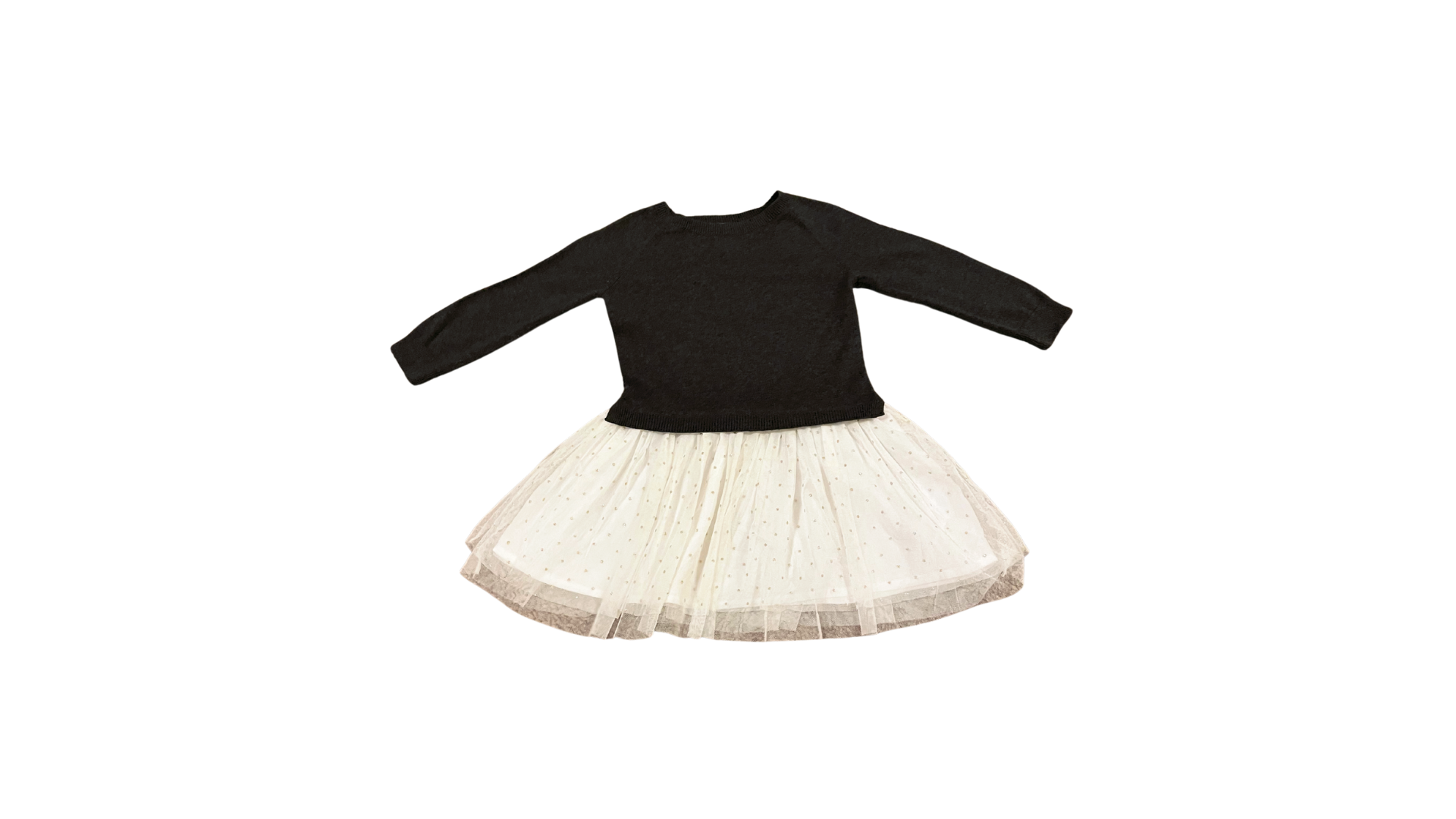 Grey Sweater Dress with Ivory with Gold Specks Tutu Skirt